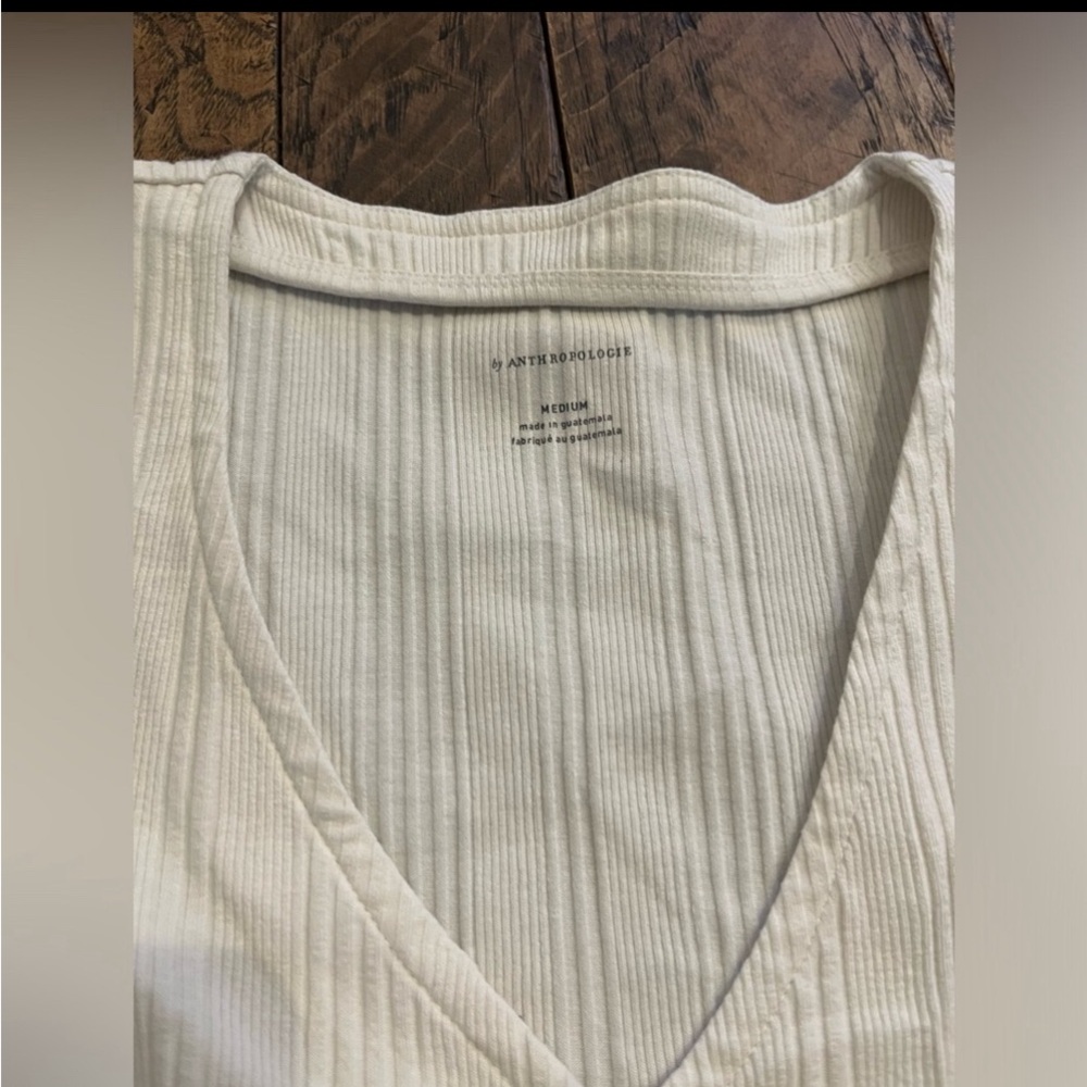 White Ribbed Button-Down Top - Picture 7 of 8